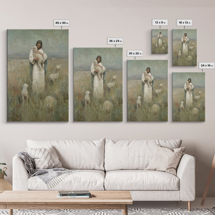 Gentle Shepherd Light, Framed Canvas Print, Christian Wall Art, Jesus Painting, Christian Art Canvas, Christian Gift Ideas, Vintage Christi