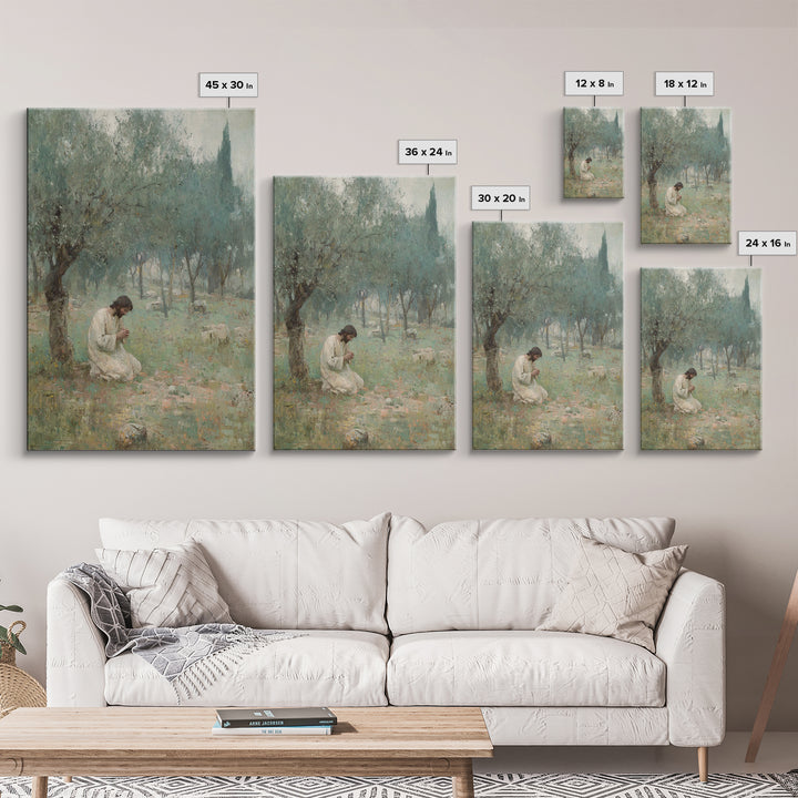Garden Of Prayer, Framed Canvas Print, Christian Wall Art, Christian Art Canvas, Jesus Painting, Subtle Christian Art, Christian Gift