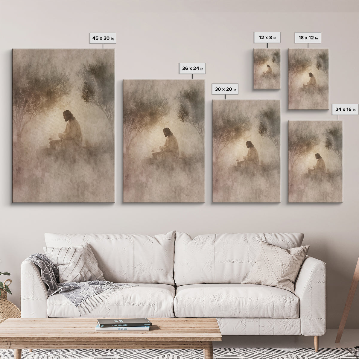 Quiet Olive Dawn, Framed Canvas Print, Christian Art Canvas, Modern Christian Art, Jesus Painting, Christian Wall Art, Christian Gift Ideas