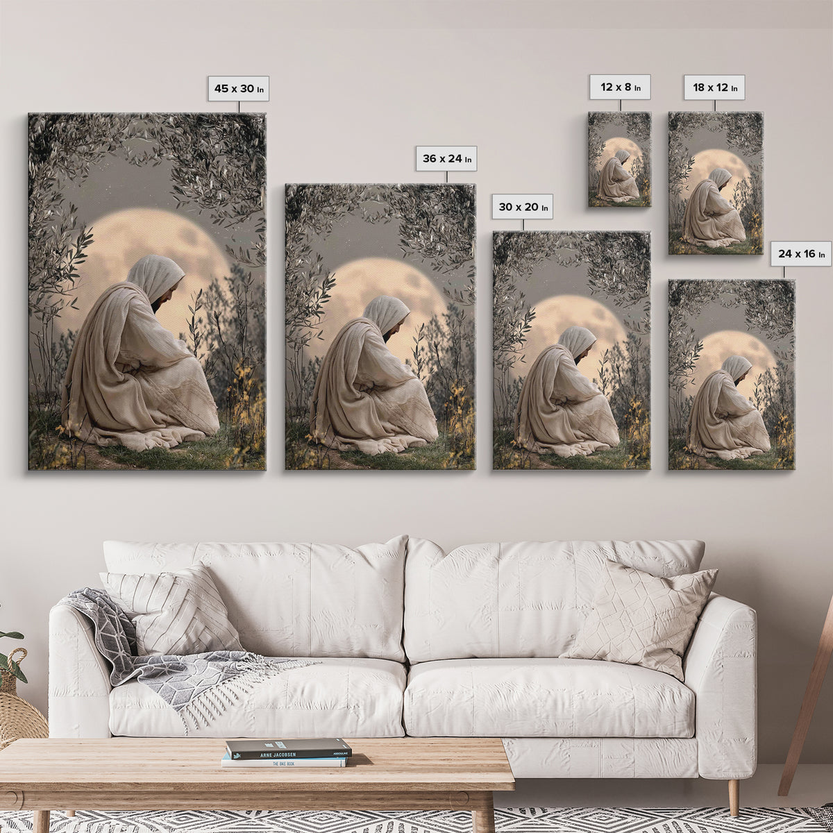 Moonlit Devotion, Framed Canvas Print, Christian Wall Art, Jesus Painting, Moody Christian Art, Christian Art Canvas, Christian Decoration