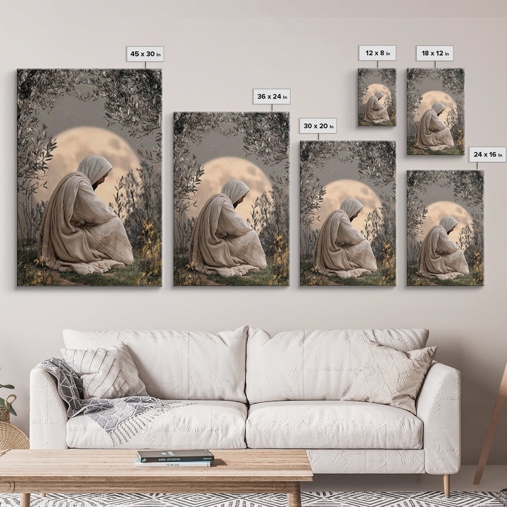 Moonlit Devotion, Framed Canvas Print, Christian Wall Art, Jesus Painting, Moody Christian Art, Christian Art Canvas, Christian Decoration