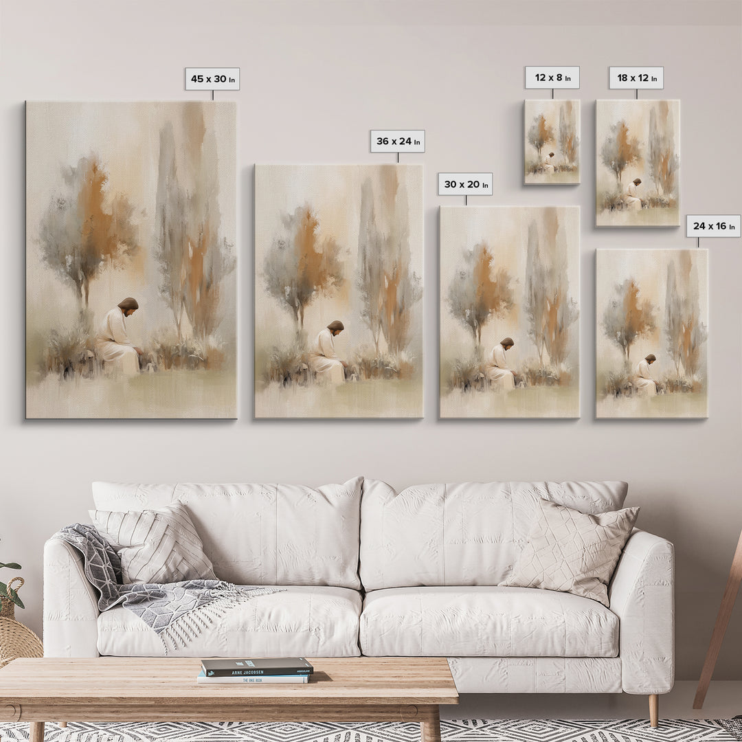 Stillness And Grace, Framed Canvas Print, Minimalist Christian Art, Christian Wall Art, Jesus Painting, Christian Art Print, Unique Christi