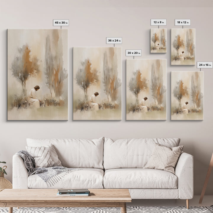 Stillness And Grace, Framed Canvas Print, Minimalist Christian Art, Christian Wall Art, Jesus Painting, Christian Art Print, Unique Christi