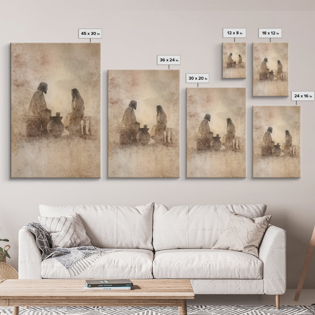 Quiet Well Meeting – Framed Canvas Print – Christian Wall Art – Christian Art Canvas – Jesus Painting – Modern Christian Art – Christian Gi