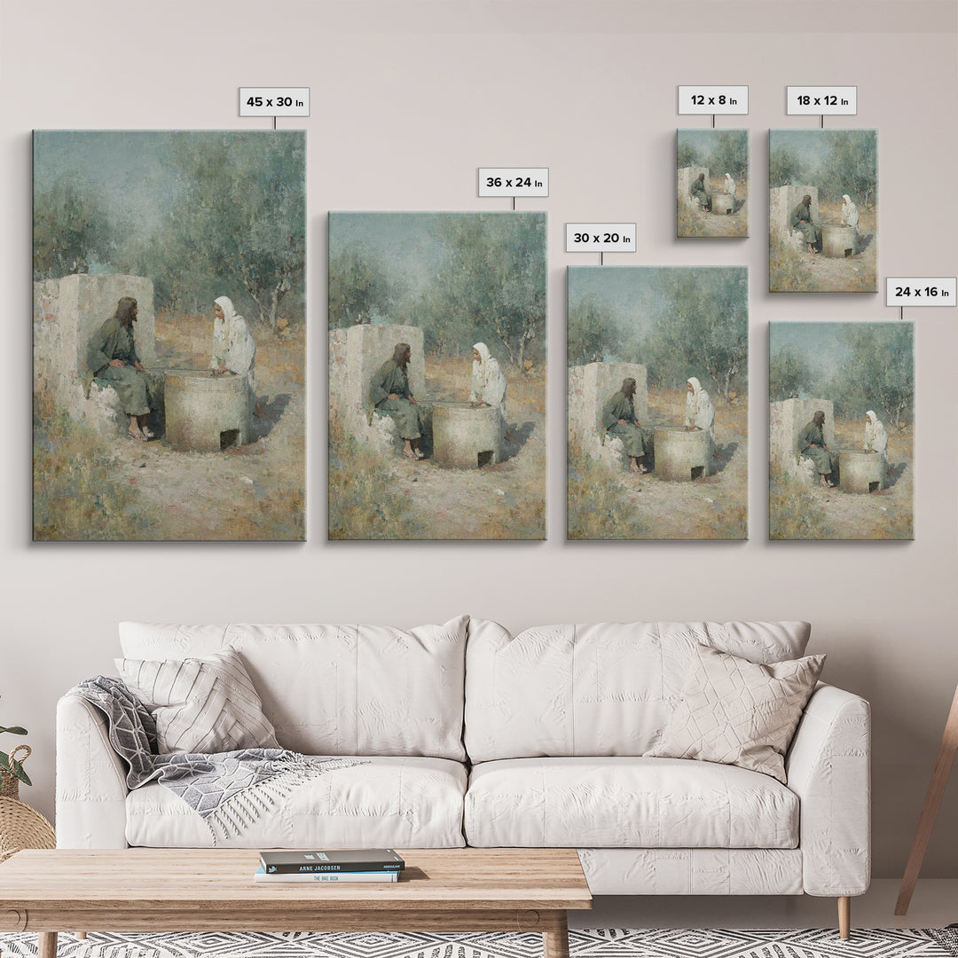 Teaching By The Well – Framed Canvas Print – Jesus Painting – Christian Wall Art – Christian Art – Christian Gift Ideas – Christian Art Can