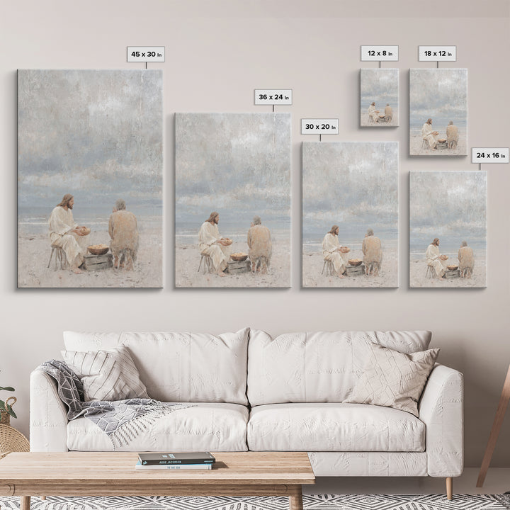 Shoreline Quiet Bread, Framed Canvas Print, Jesus Painting, Christian Wall Art, Christian Art Canvas, Christian Decor, Minimalist Christian