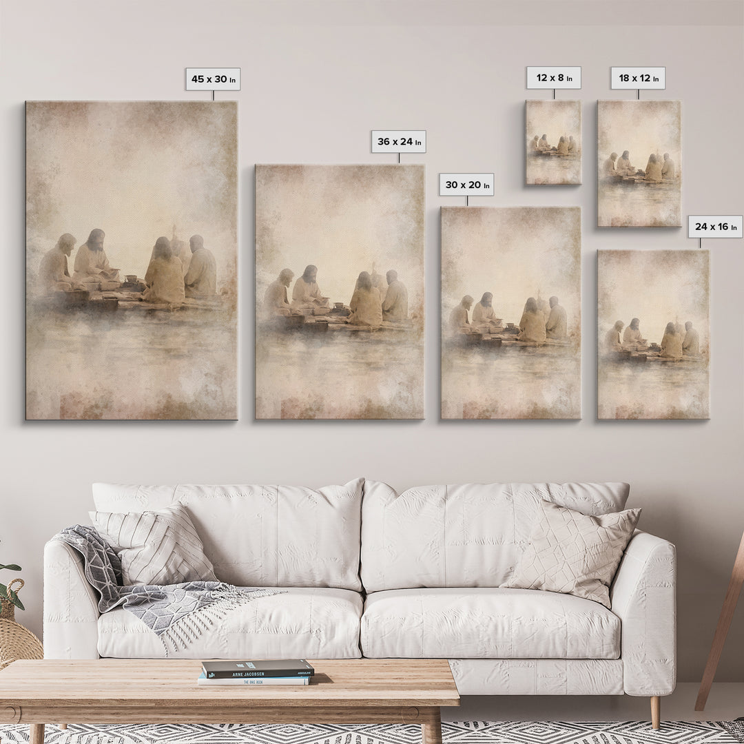 Evening Meal Peace – Framed Canvas Print – Christian Art Canvas – Christian Wall Art – Jesus Painting – Christian Decor – Moody Christian A