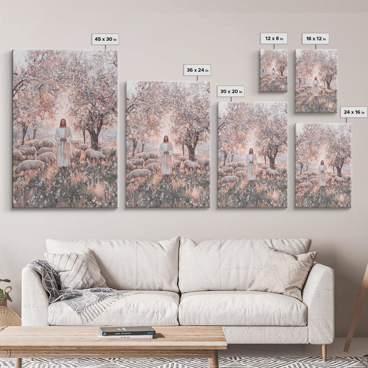 Garden Blossom Shepherd – Framed Canvas Print – Christian Wall Art – Christian Art Canvas – Jesus Painting – Christian Decor – Pastoral Sce