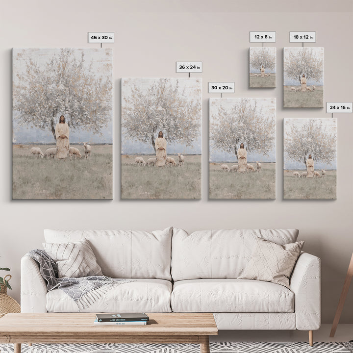 Shepherd Of Peace | Framed Canvas Print | Christian Art Canvas | Christian Wall Art | Jesus Painting | Minimalist Christian Art | Christian