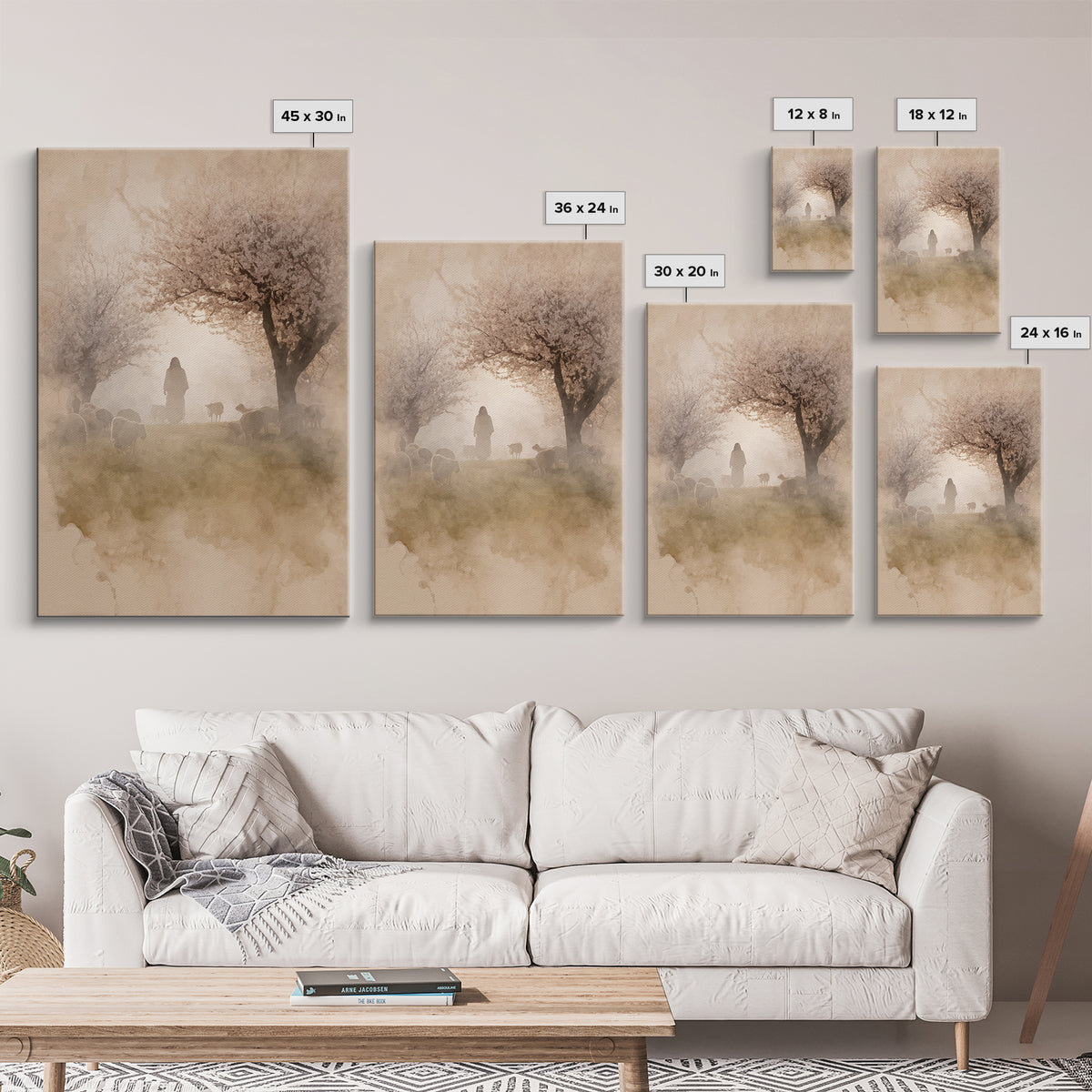 Dawn Shepherd Silhouette | Framed Canvas Print | Christian Wall Art | Christian Art Canvas | Jesus Painting | Subtle Christian Art | Christ