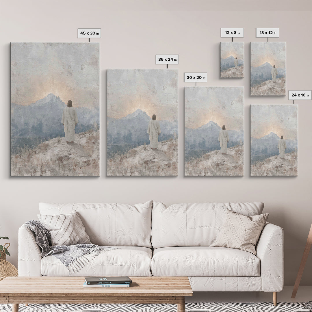 Mountain Dawn Hope | Framed Canvas Print | Christian Wall Art | Christian Art Canvas | Jesus Painting | Subtle Christian Art | Christian De