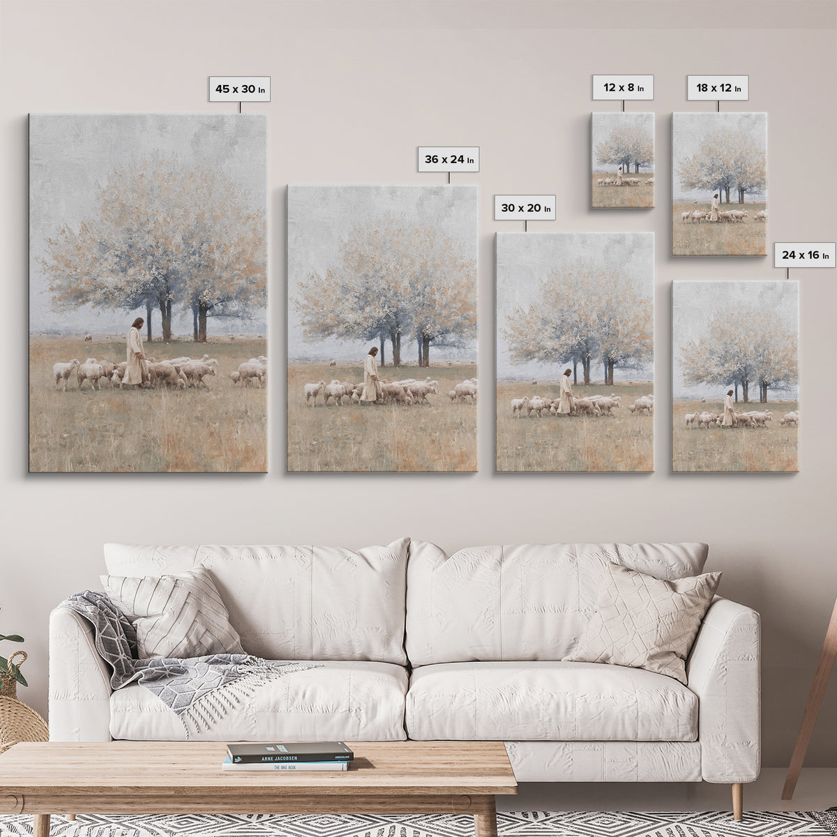 Pastoral Shepherd Path | Framed Canvas Print | Jesus Painting | Christian Wall Art | Christian Art Canvas | Christian Decor | Large Christi