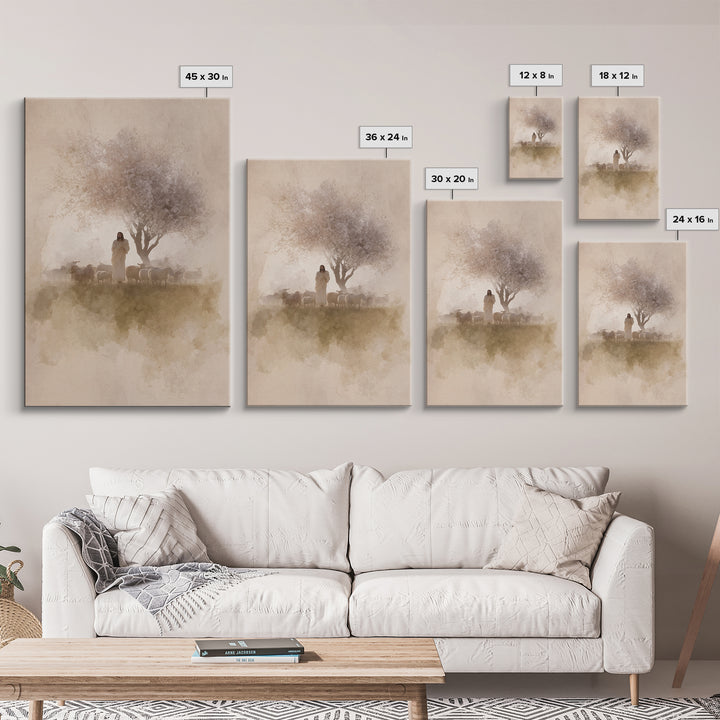 Morning Shepherd Calm – Framed Canvas Print – Christian Art Canvas – Jesus Painting – Christian Wall Art – Christian Christmas Art – Christ