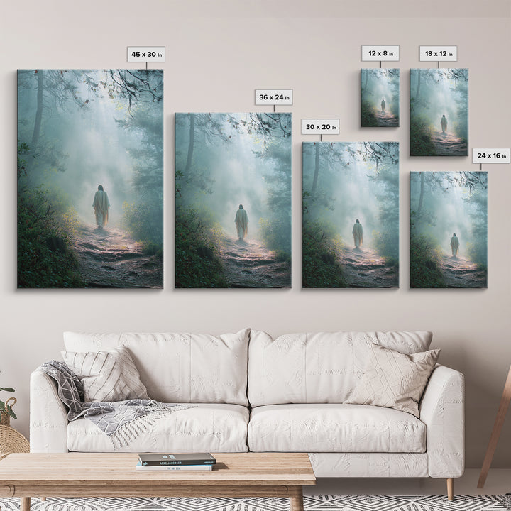 Forest Dawn Walk – Framed Canvas Print – Christian Wall Art – Christian Art Canvas – Jesus Painting – Moody Christian Art – Christian Decor