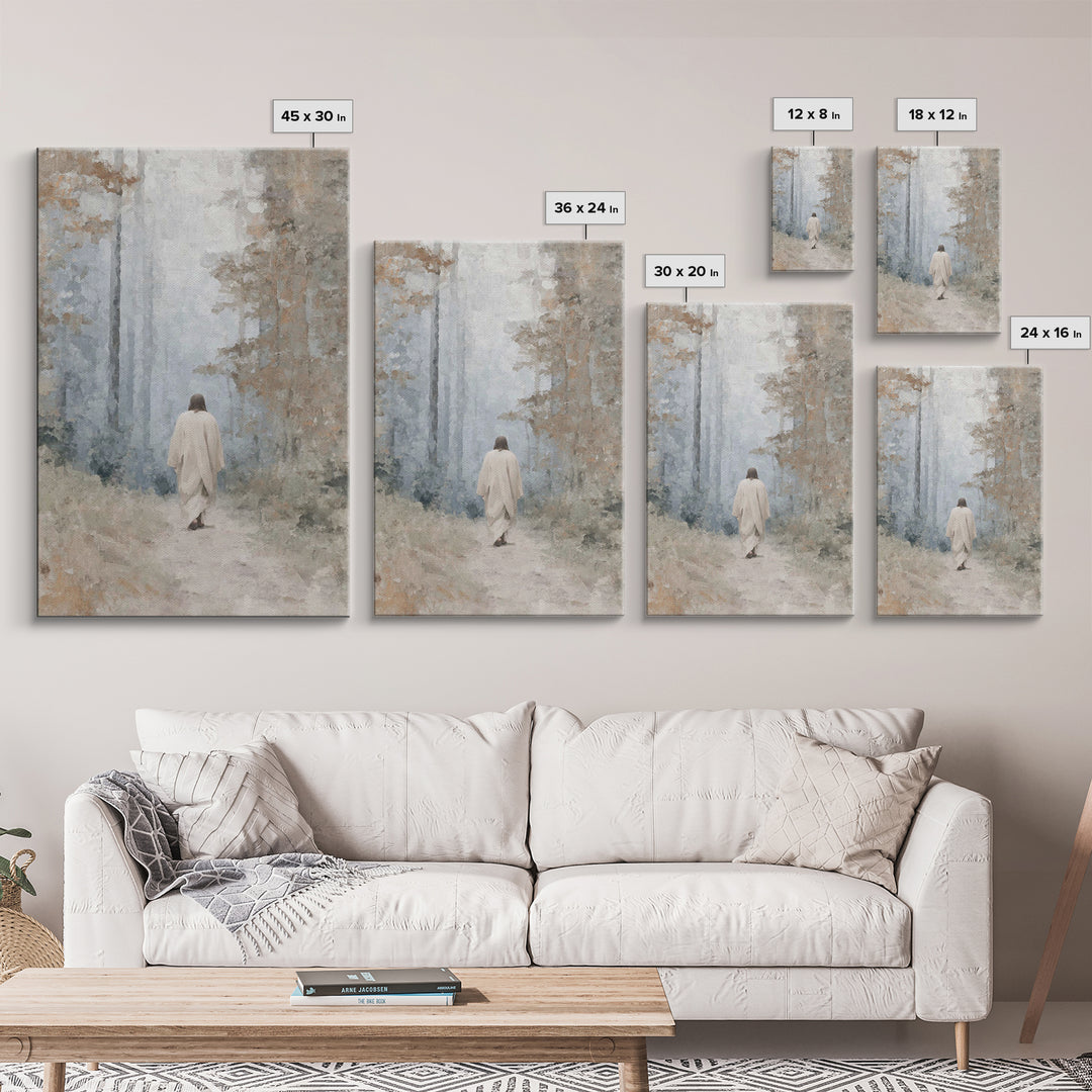 Misty Woodland Peace | Framed Canvas Print | Christian Wall Art | Minimalist Christian Art | Christian Art Canvas | Jesus Painting | Subtle