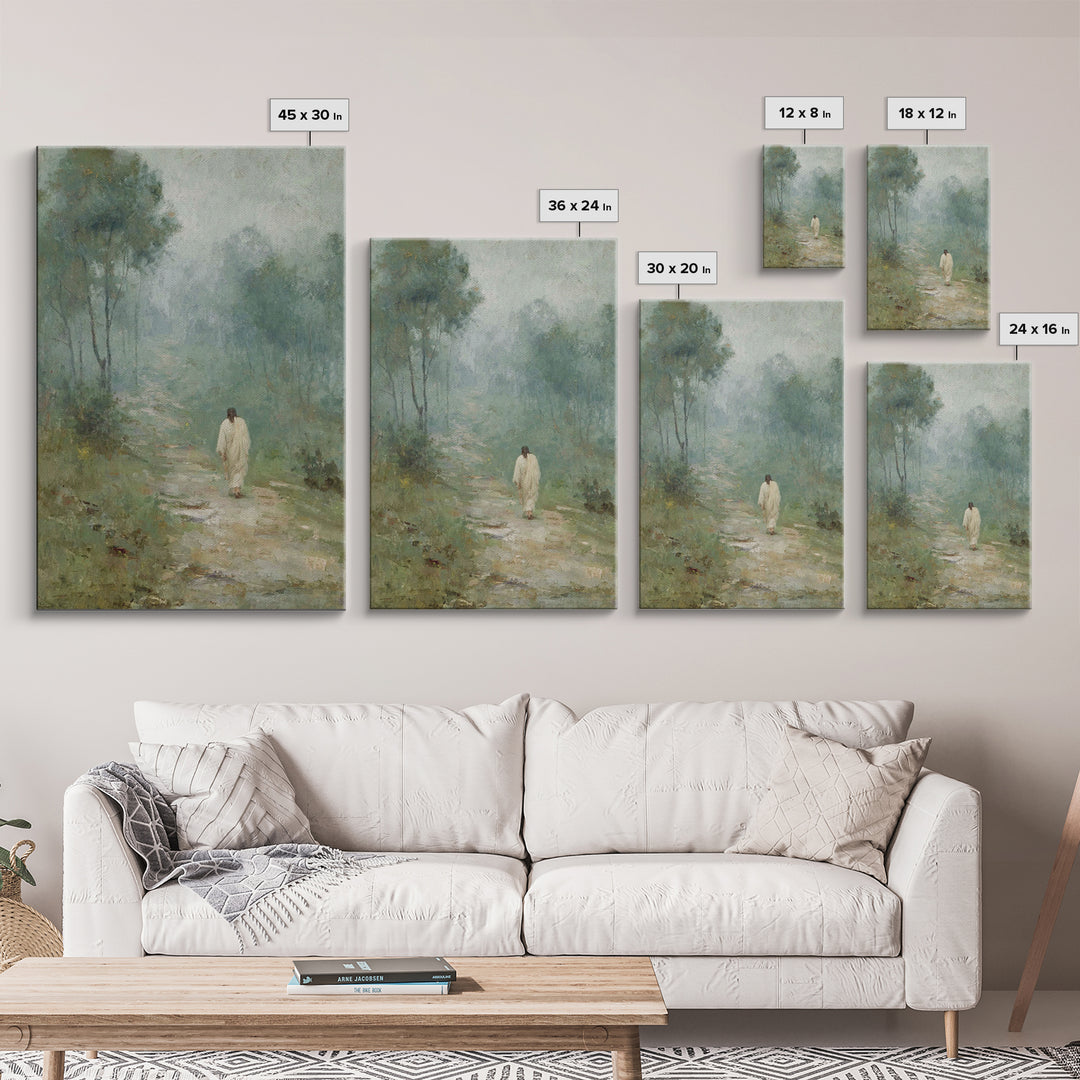 Quiet Morning Steps, Framed Canvas Print, Christian Art Canvas, Subtle Christian Art, Christian Wall Art, Jesus Painting, Christian Decor F