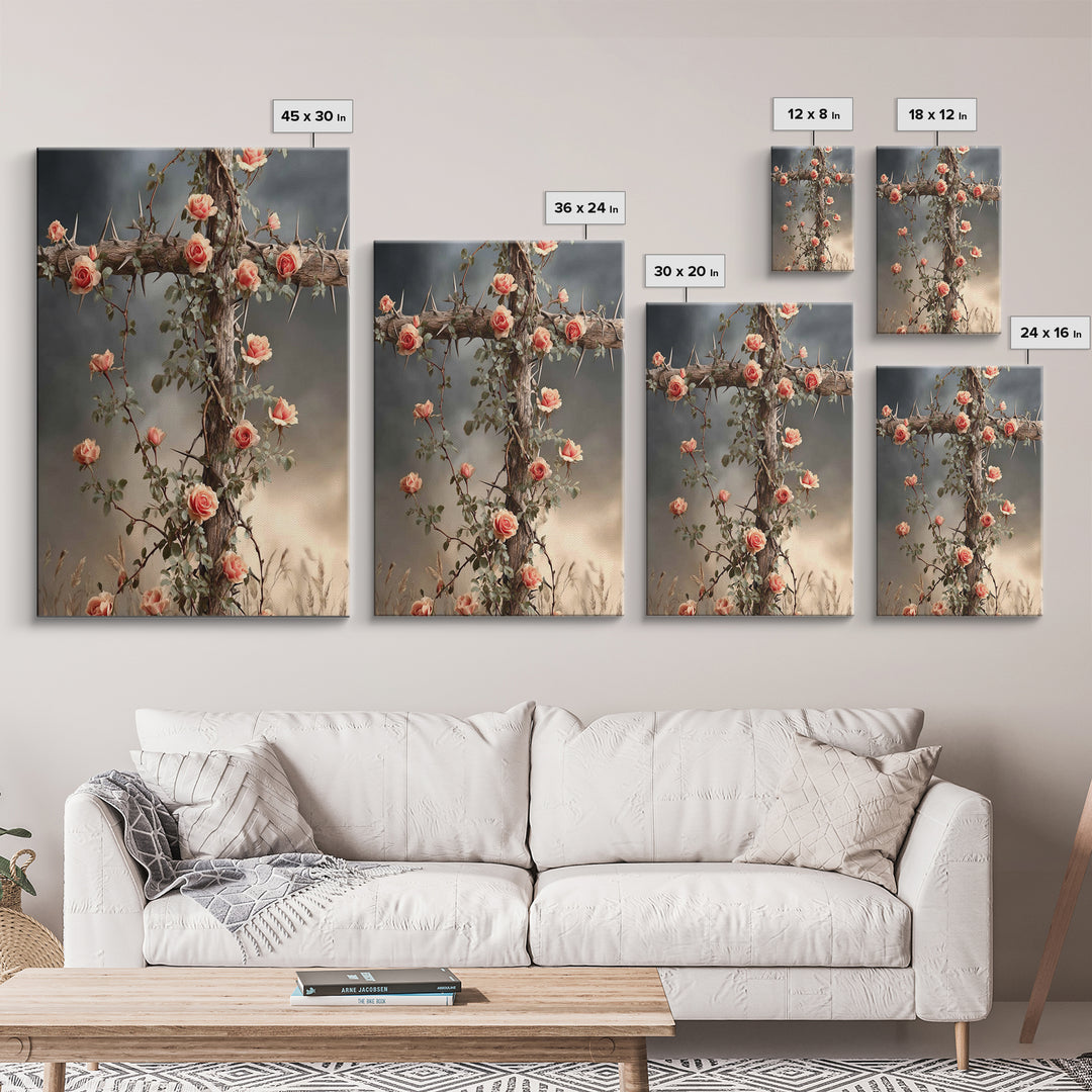 Cross Of Roses – Framed Canvas Print – Christian Wall Art – Christian Art Canvas – Christian Decoration – Christian Art Work – Christian Gi