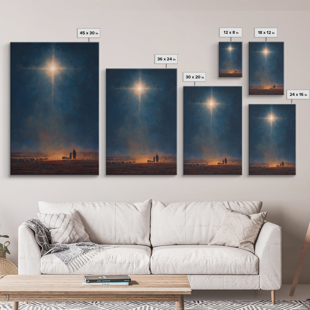 Night Of Glory – Framed Canvas Print – Christmas Wall Art – Christian Art Canvas – Moody Christmas Art – Christian Christmas Art