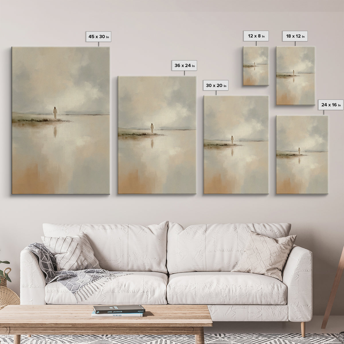 Shoreline Peace Walk - Framed Canvas Print - Christian Art Painting - Jesus Wall Art - Minimalist Christian Art - Christian Christmas Decor