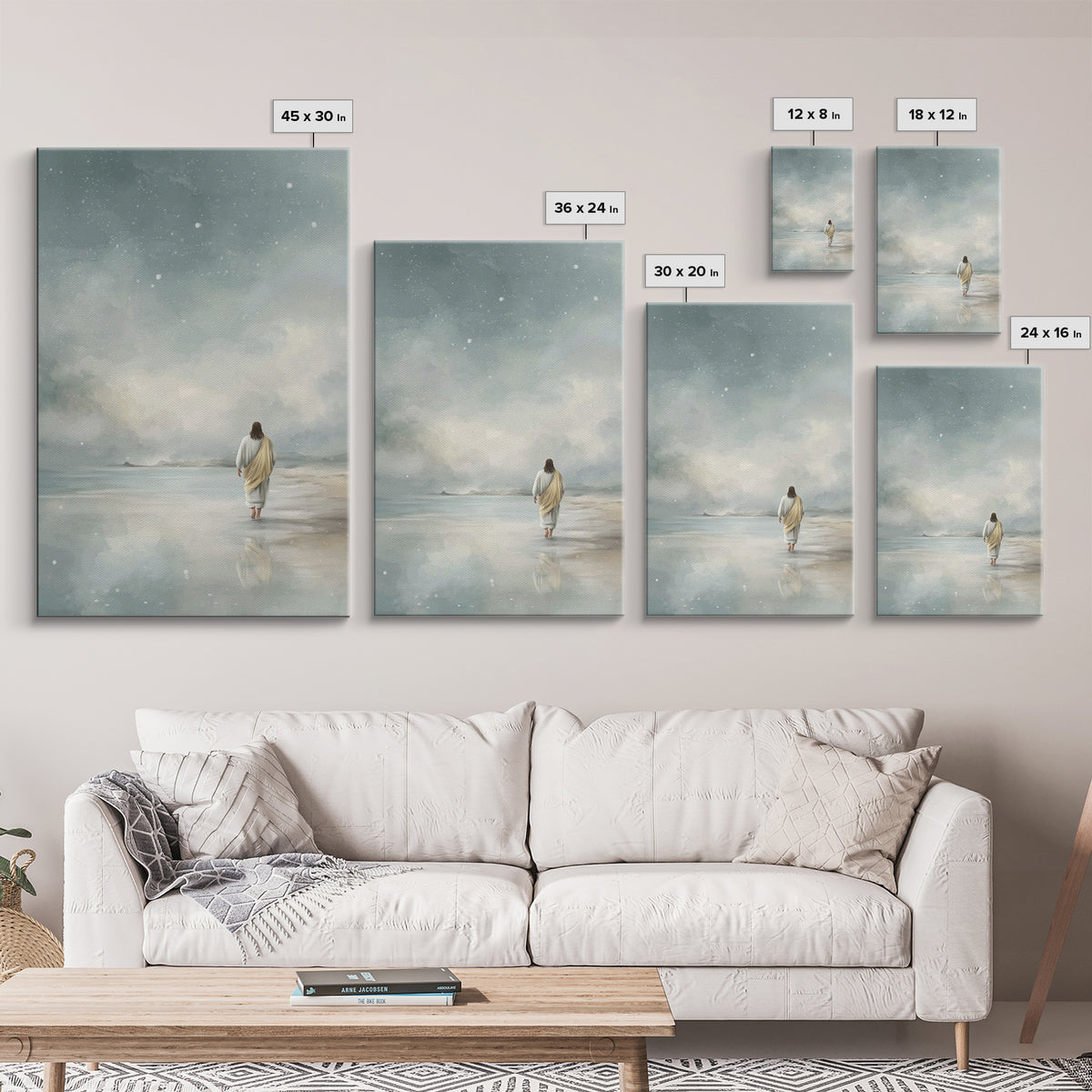 Snowy Shore Grace – Framed Canvas Print – Christian Art Canvas – Christian Wall Art – Subtle Christian Art – Jesus Painting – Christian Chr