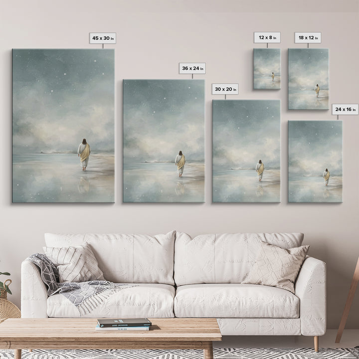 Snowy Shore Grace – Framed Canvas Print – Christian Art Canvas – Christian Wall Art – Subtle Christian Art – Jesus Painting – Christian Chr