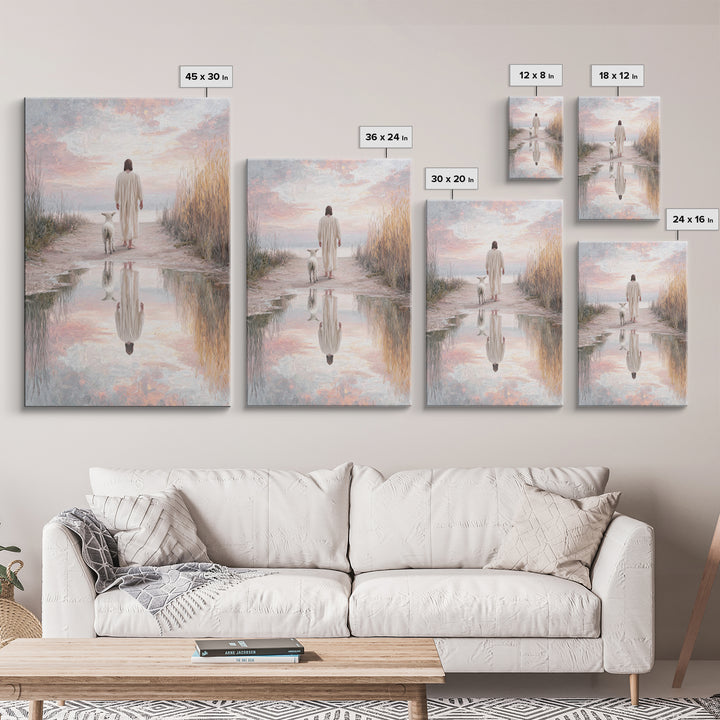 Misty Shepherd Calm, Framed Canvas Print, Christian Wall Art, Jesus Canvas Art, Minimalist Christian Art, Subtle Christian Paintings, Chris