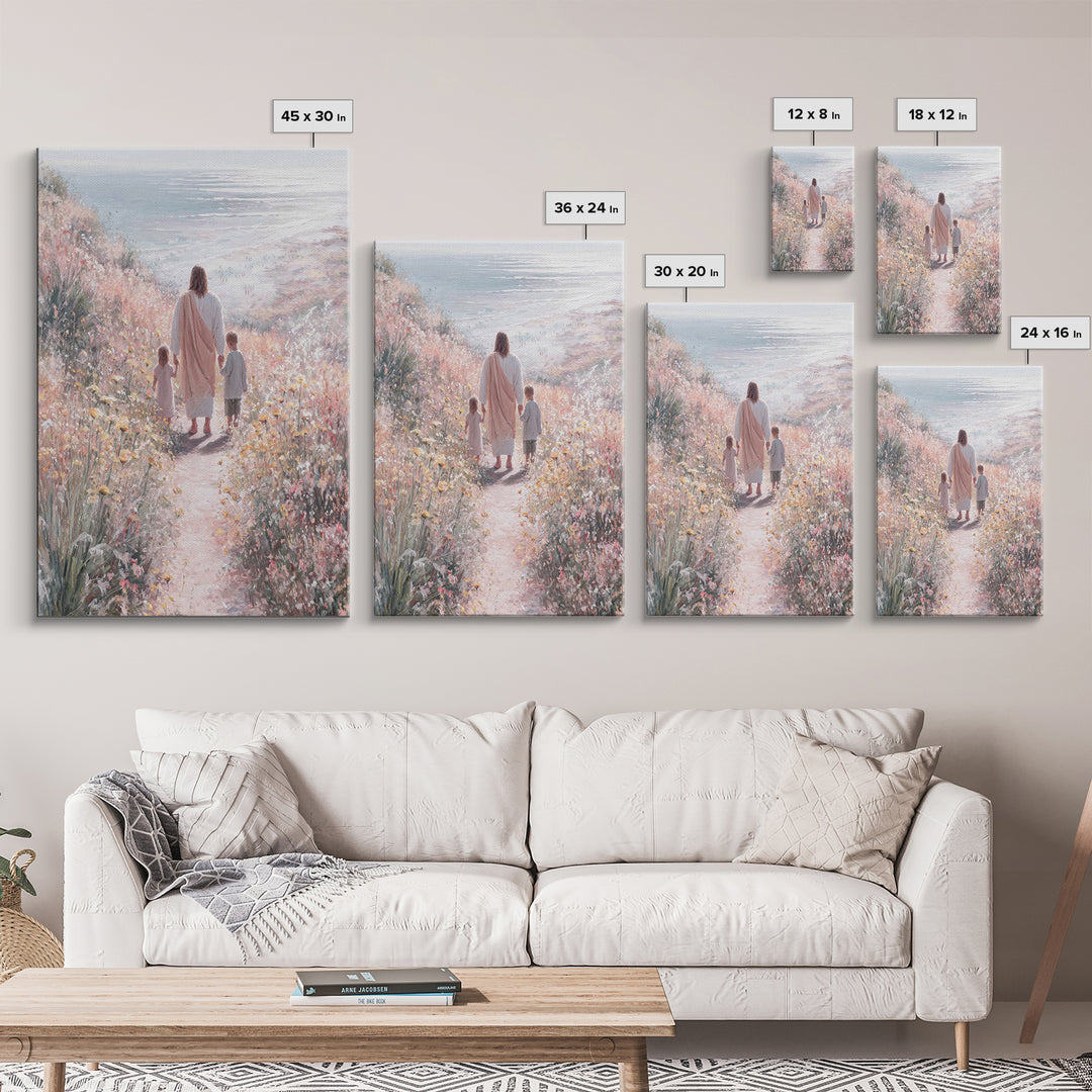 Golden Bloom Path, Framed Canvas Print, Christian Wall Art, Jesus Painting Canvas, Christian Decor, Modern Christian Painting, Christian Gi