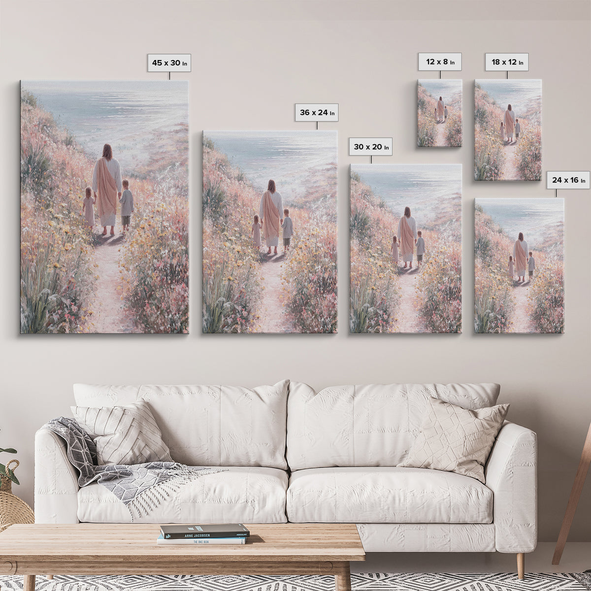 Golden Bloom Path, Framed Canvas Print, Christian Wall Art, Jesus Painting Canvas, Christian Decor, Modern Christian Painting, Christian Gi