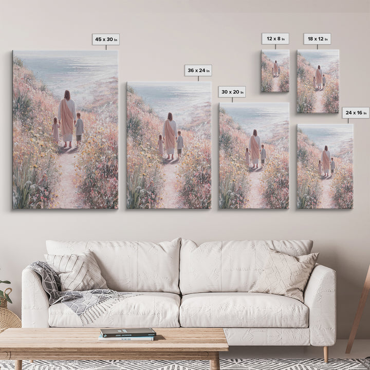 Golden Bloom Path, Framed Canvas Print, Christian Wall Art, Jesus Painting Canvas, Christian Decor, Modern Christian Painting, Christian Gi
