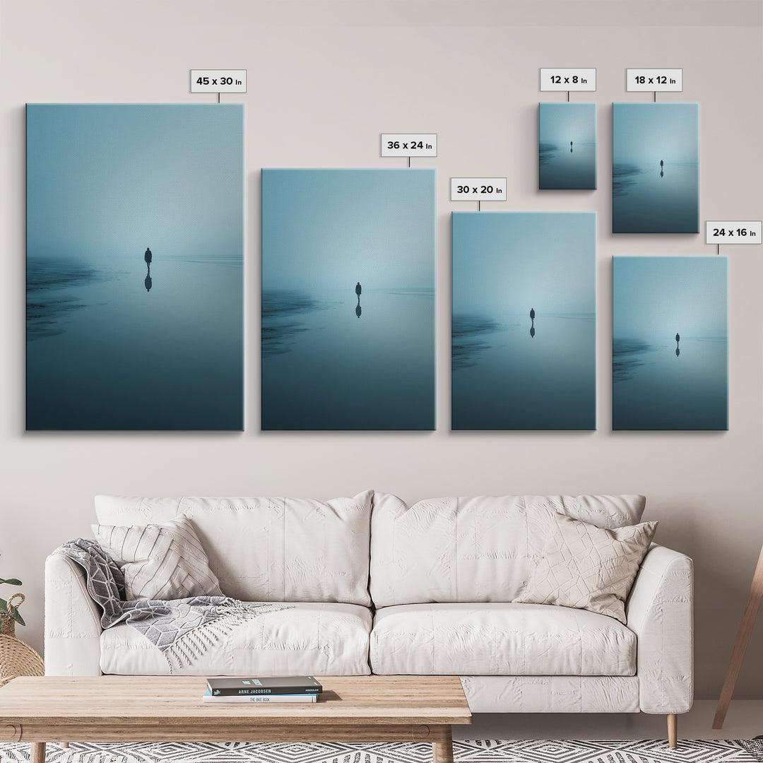 Blue Stillness , Framed Canvas Print, Christian Wall Art, Christian Art Canvas, Jesus Painting, Blue Christian Art, Moody Christian Art
