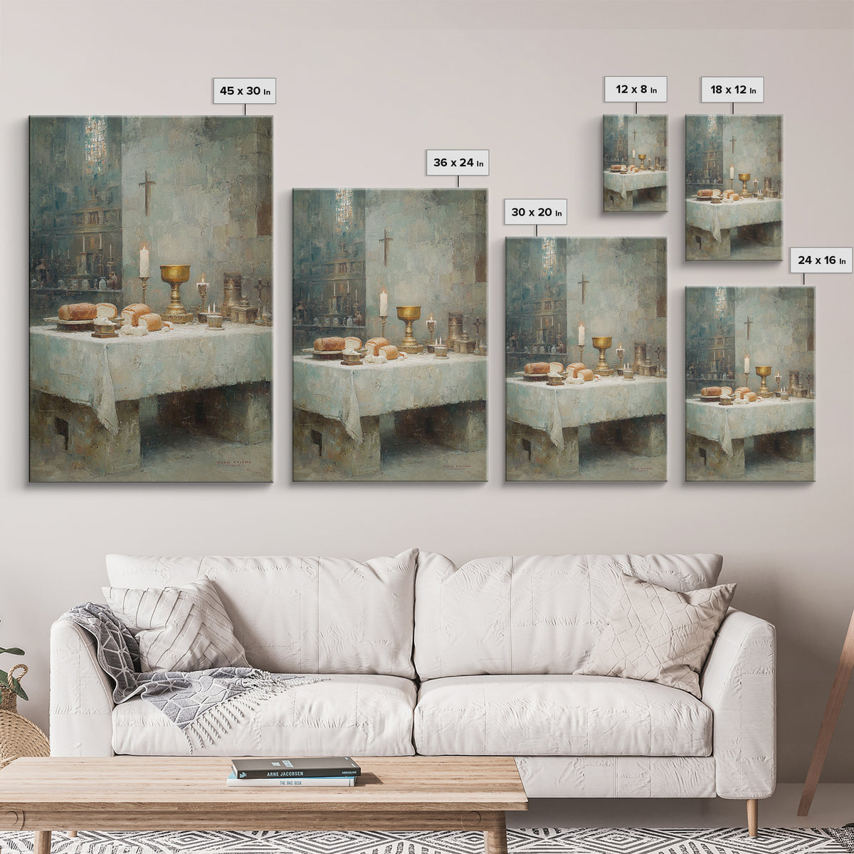 Holy Supper Glow, Framed Canvas Print, Christian Art Print, Christian Wall Art, Moody Christian Art, Christian Christmas Art