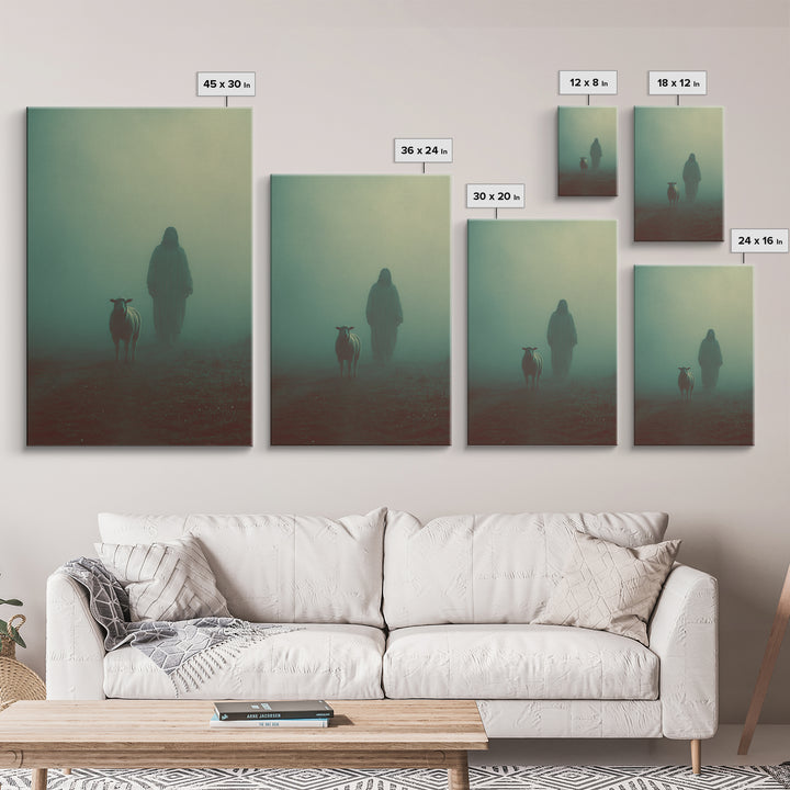 Shepherd In Mist – Framed Canvas Print – Christian Wall Art – Jesus Painting – Moody Christian Art – Christian Art Canvas – Christmas Art
