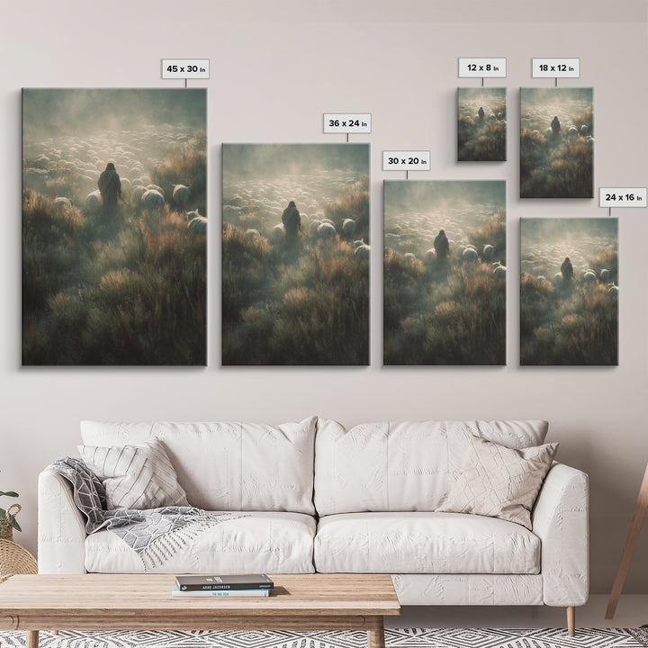 Silent Shepherd Path – Framed Canvas Print – Christian Art Work – Jesus Canvas Art – Christian Wall Art – Moody Christian Art – Christian D