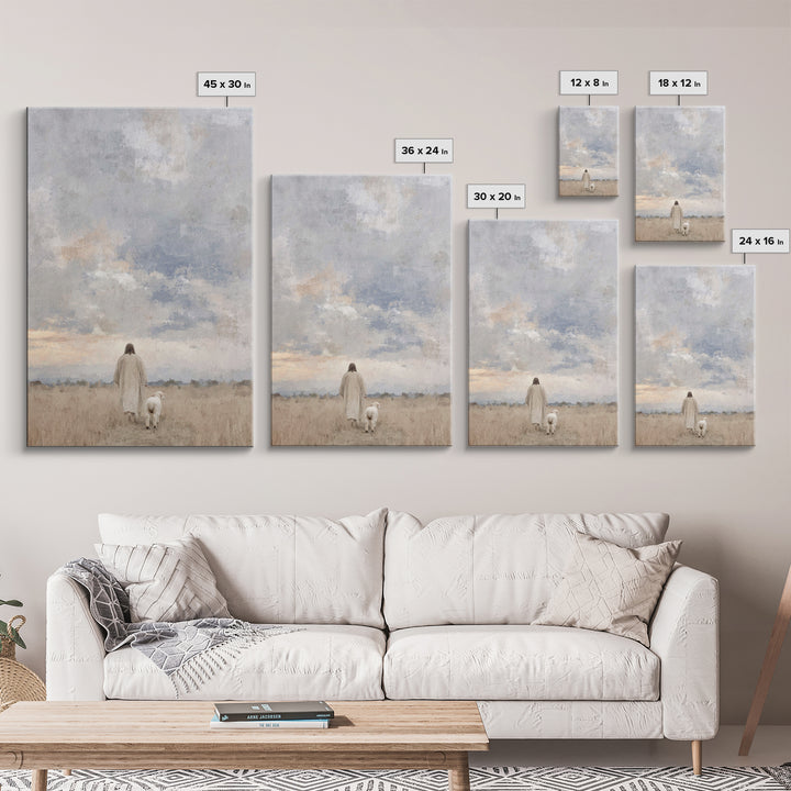 Golden Field Walk, Framed Canvas Print, Christian Art Canvas, Christian Wall Art, Christian Art, Jesus Painting, Christian Christmas Art