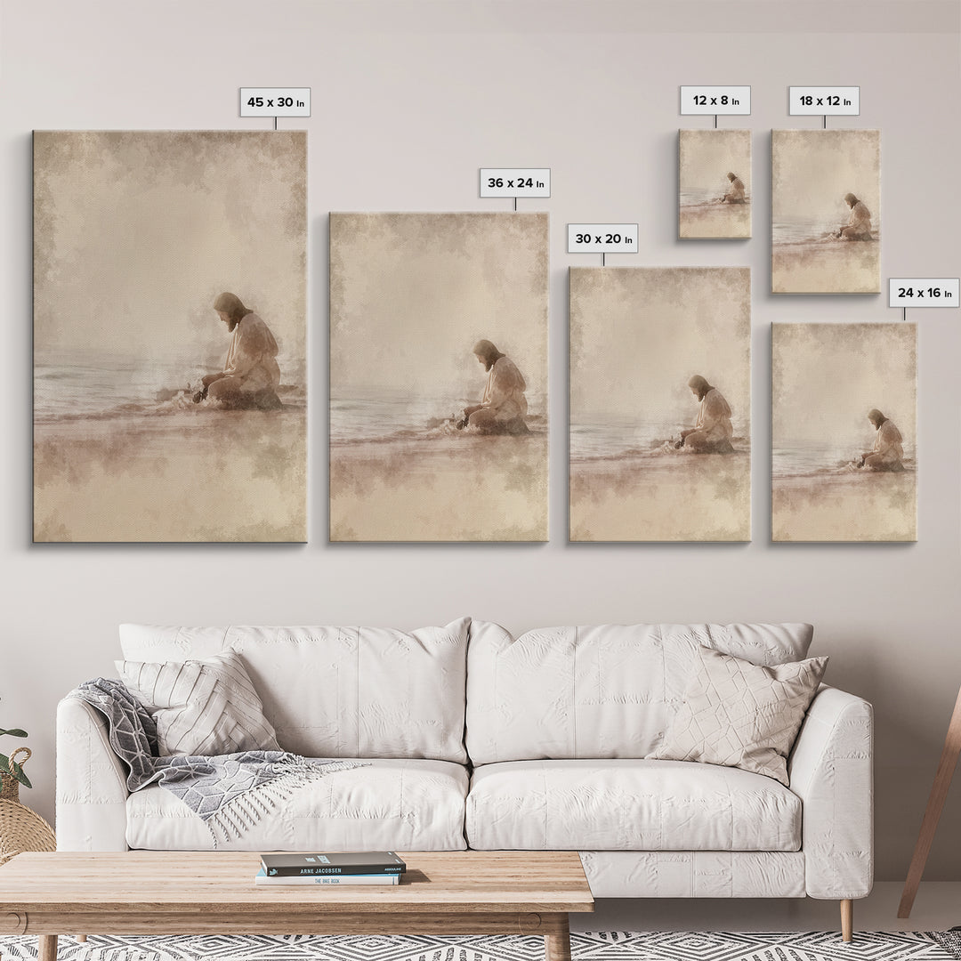 Sacred Tides Whisper – Framed Canvas Print – Christian Wall Art – Jesus Canvas Art – Christian Art Canvas – Minimalist Christian Art – Chri