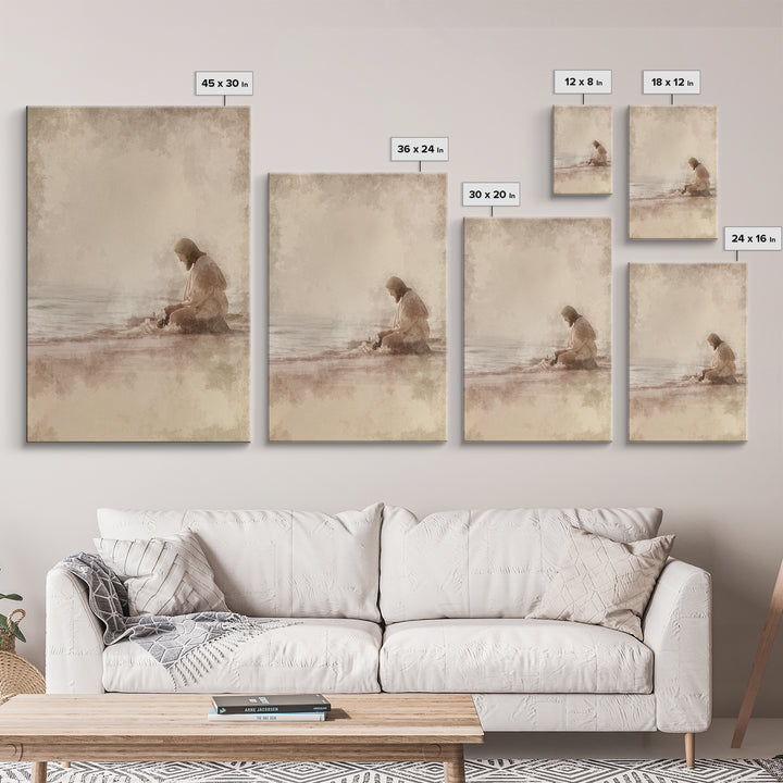 Sacred Tides Whisper – Framed Canvas Print – Christian Wall Art – Jesus Canvas Art – Christian Art Canvas – Minimalist Christian Art – Chri