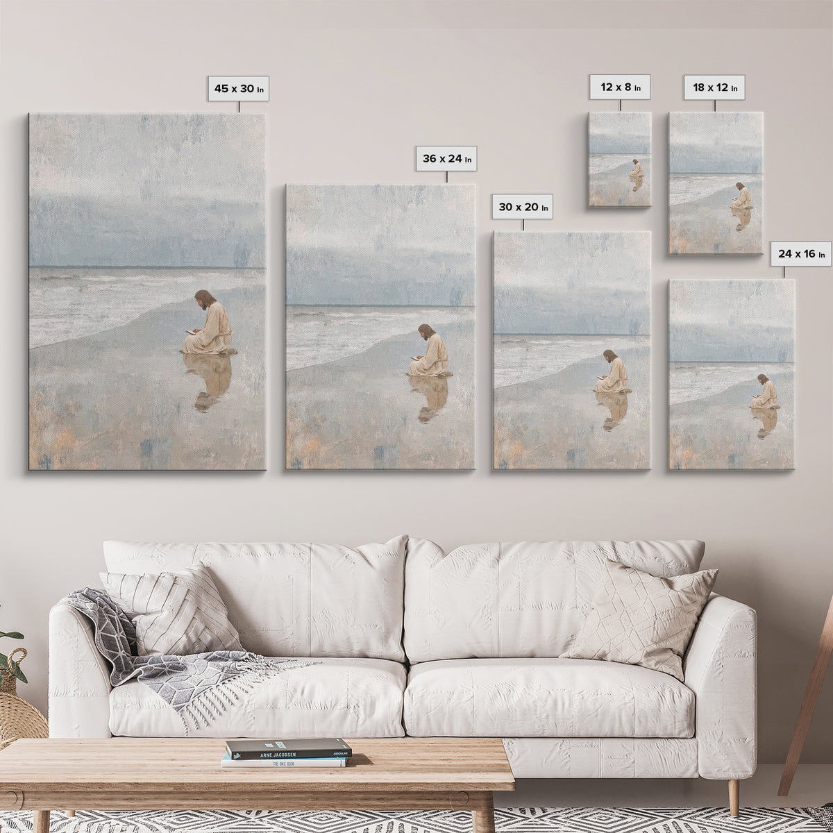 Ocean Dawn Grace, Framed Canvas Print, Christian Wall Art, Jesus Painting, Christian Art Print, Modern Christian Art, Christian Christmas A
