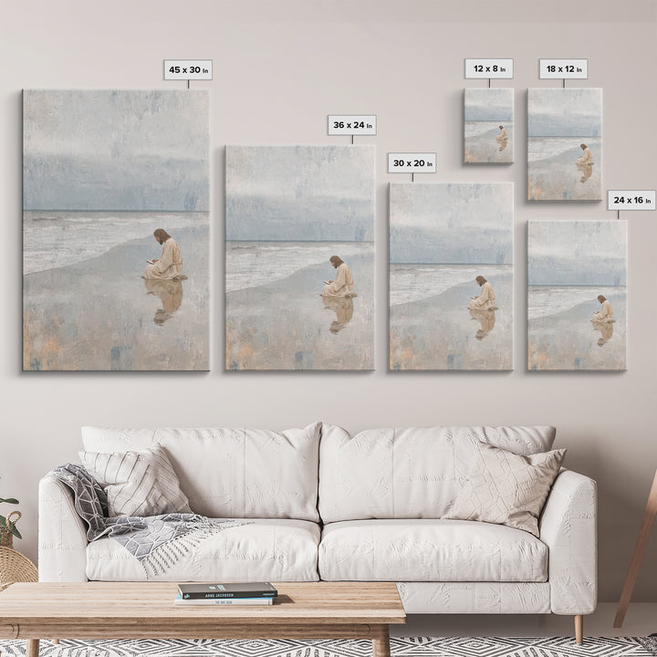 Ocean Dawn Grace, Framed Canvas Print, Christian Wall Art, Jesus Painting, Christian Art Print, Modern Christian Art, Christian Christmas A