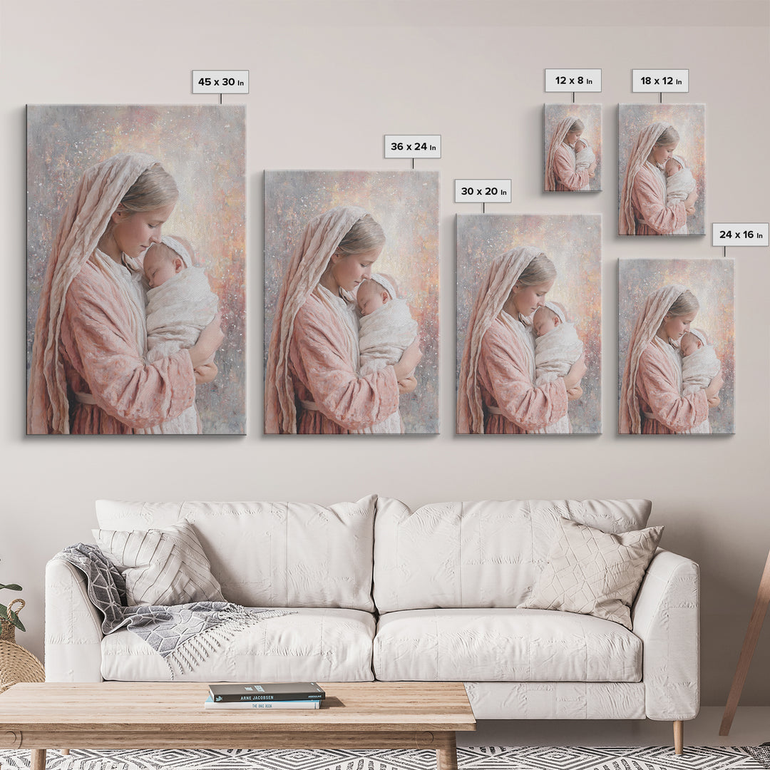 Motherly Devotion – Framed Canvas Print – Christian Wall Art – Mary And Jesus Painting – Christian Art Canvas – Christian Gift – Christmas