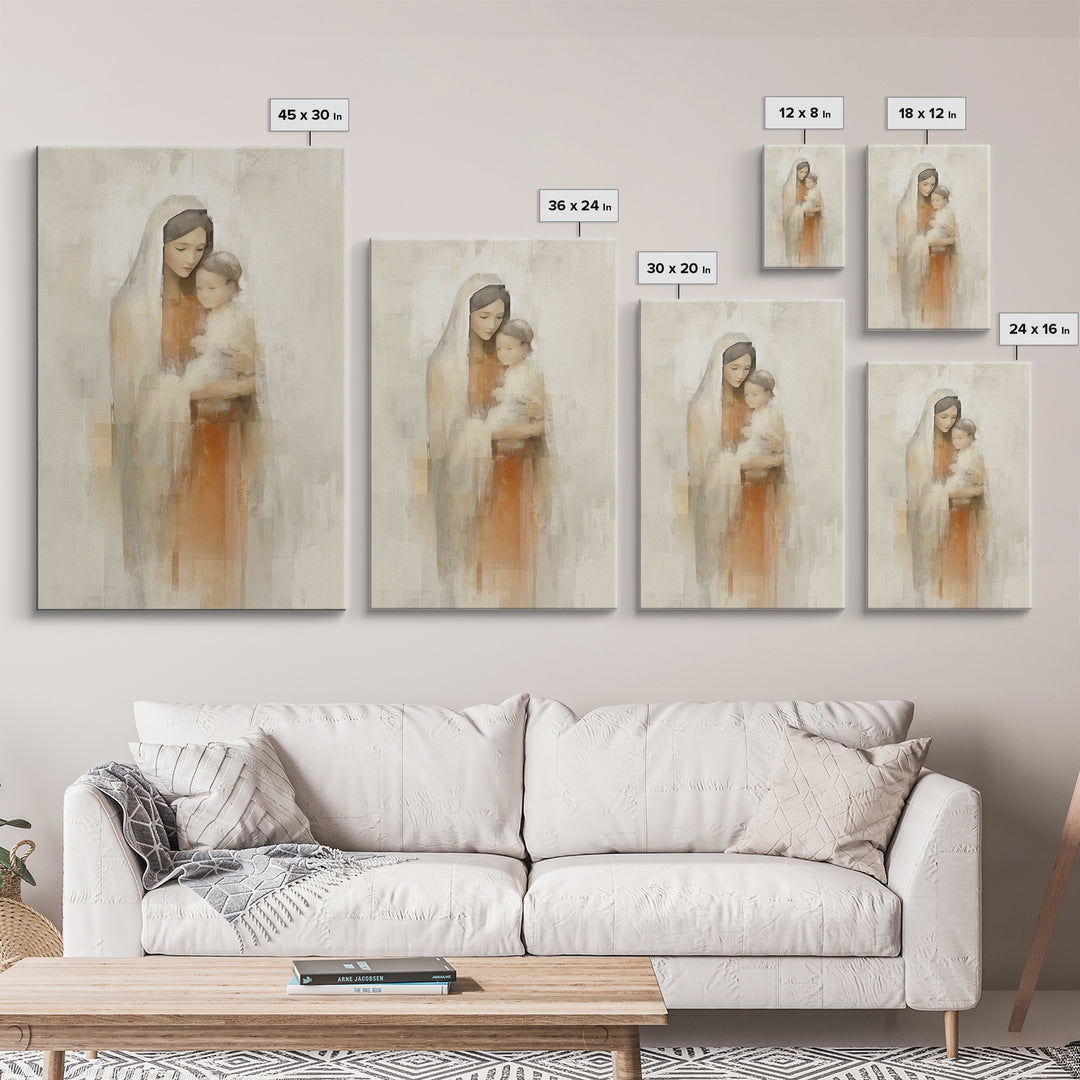 Blessed Mother Love | Framed Canvas Print | Christian Wall Art | Mary And Jesus Painting | Christian Art Canvas | Modern Christian Art | Ch
