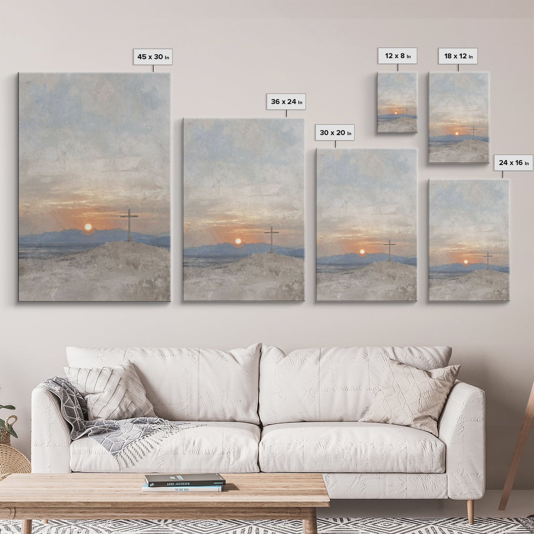 Sunset Of Mercy, Framed Canvas Print, Christian Wall Art, Christian Art Print, Subtle Christian Art, Vintage Christian Art