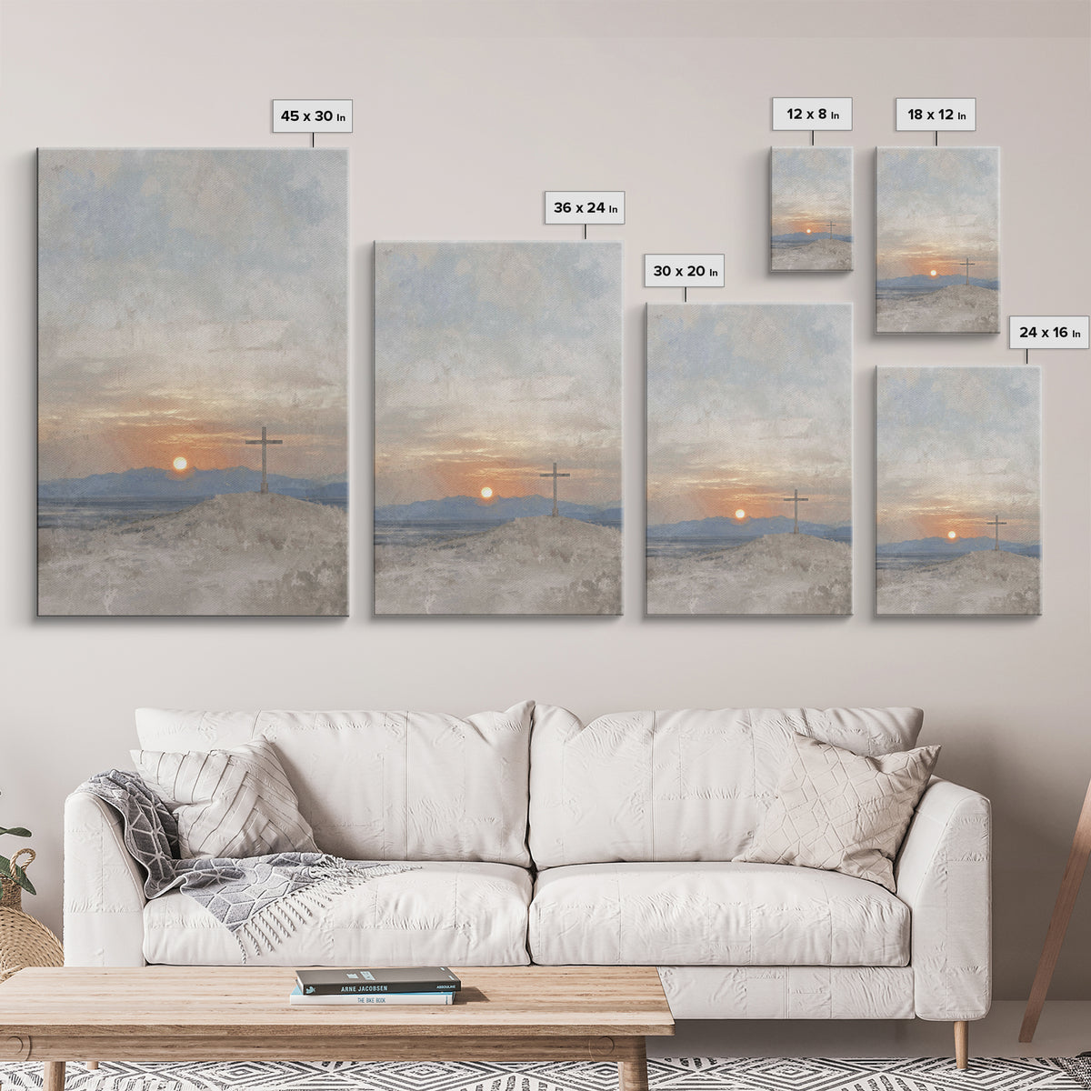 Sunset Of Mercy, Framed Canvas Print, Christian Wall Art, Christian Art Print, Subtle Christian Art, Vintage Christian Art