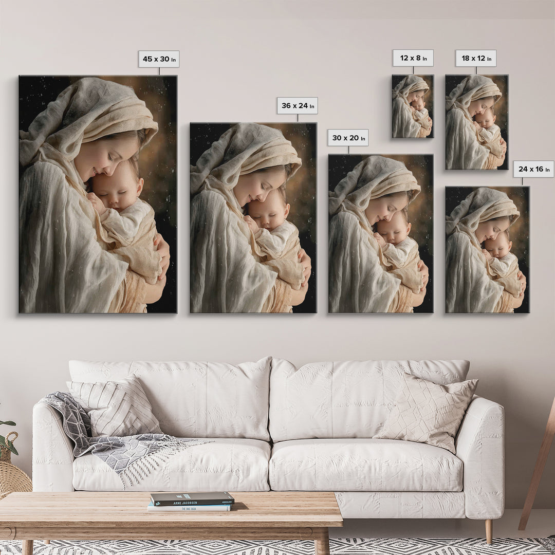 Tender Morning Peace - Framed Canvas Print - Christian Wall Art - Christian Art Canvas - Mary And Jesus Painting - Christmas Wall Art - Chr