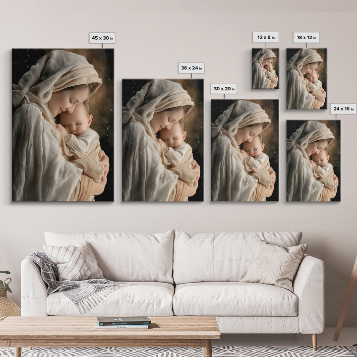 Tender Morning Peace - Framed Canvas Print - Christian Wall Art - Christian Art Canvas - Mary And Jesus Painting - Christmas Wall Art - Chr