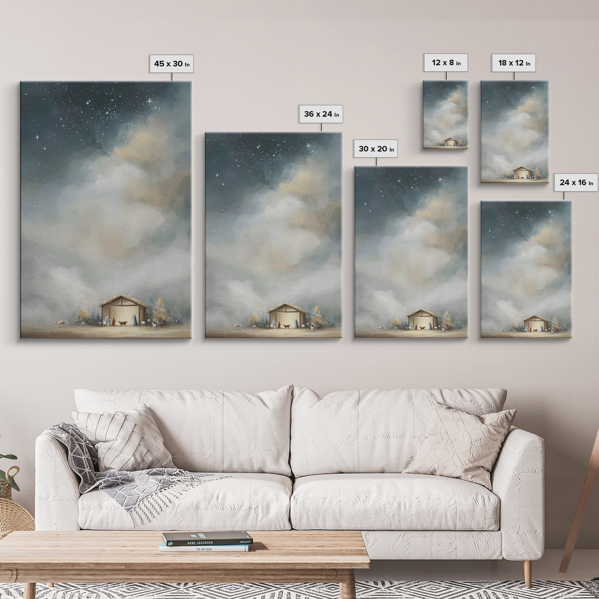 Starry Holy Night – Framed Canvas Print – Christmas Art – Christian Christmas Art – Framed Christmas Wall Art – Christian Decorations