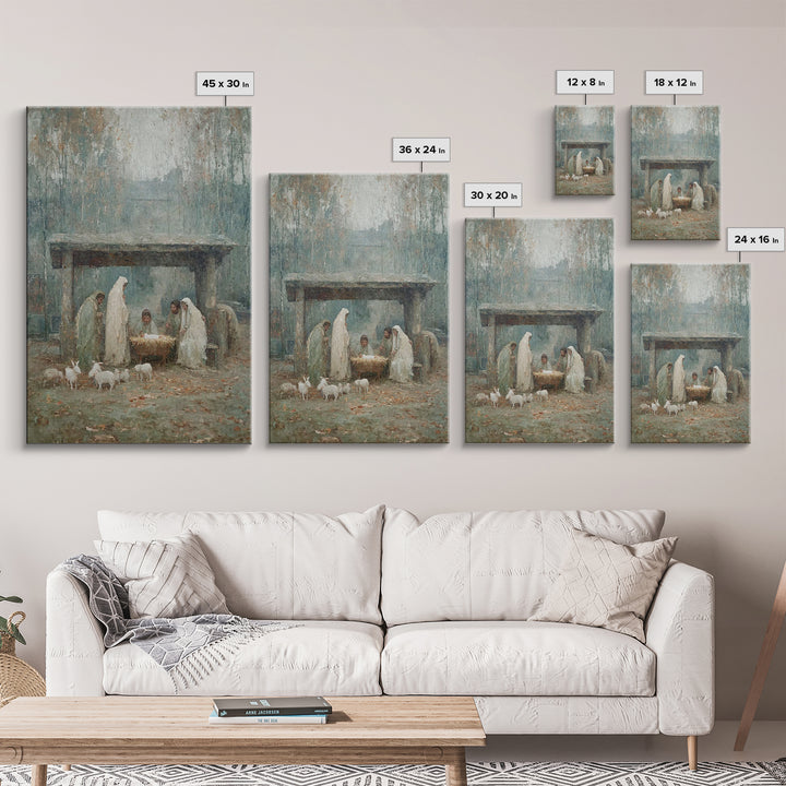 Nativity Serenity, Framed Canvas Print, Christmas Art Prints, Christian Christmas Art, Vintage Christian Art, Christian Wall Art