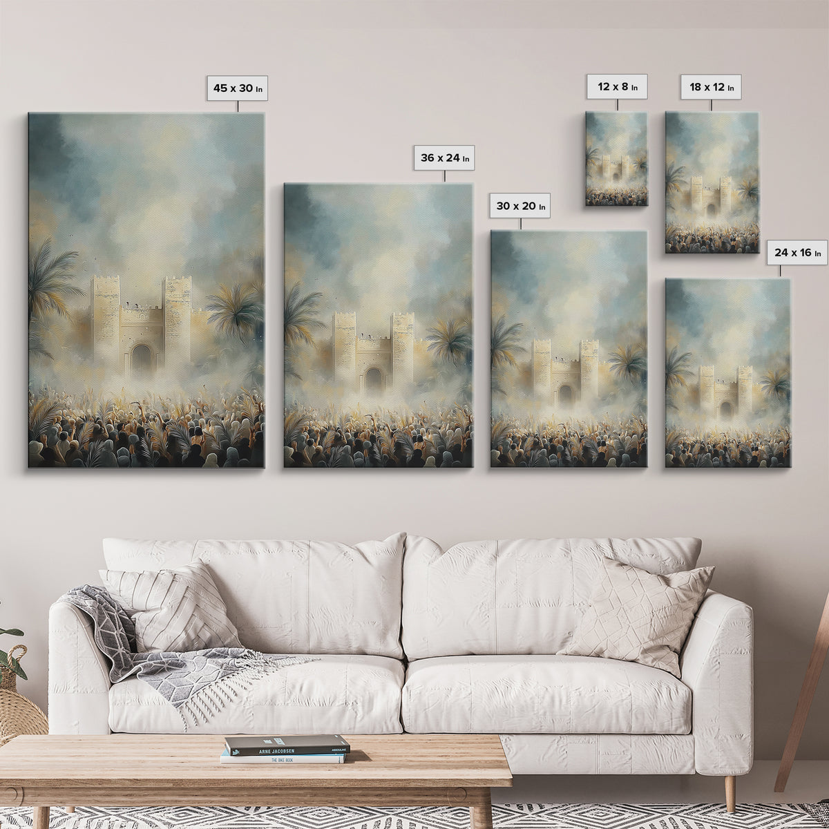 Palm Gate Hosanna – Framed Canvas Print – Christian Art – Christian Wall Art – Christian Art Painting – Moody Christian Art