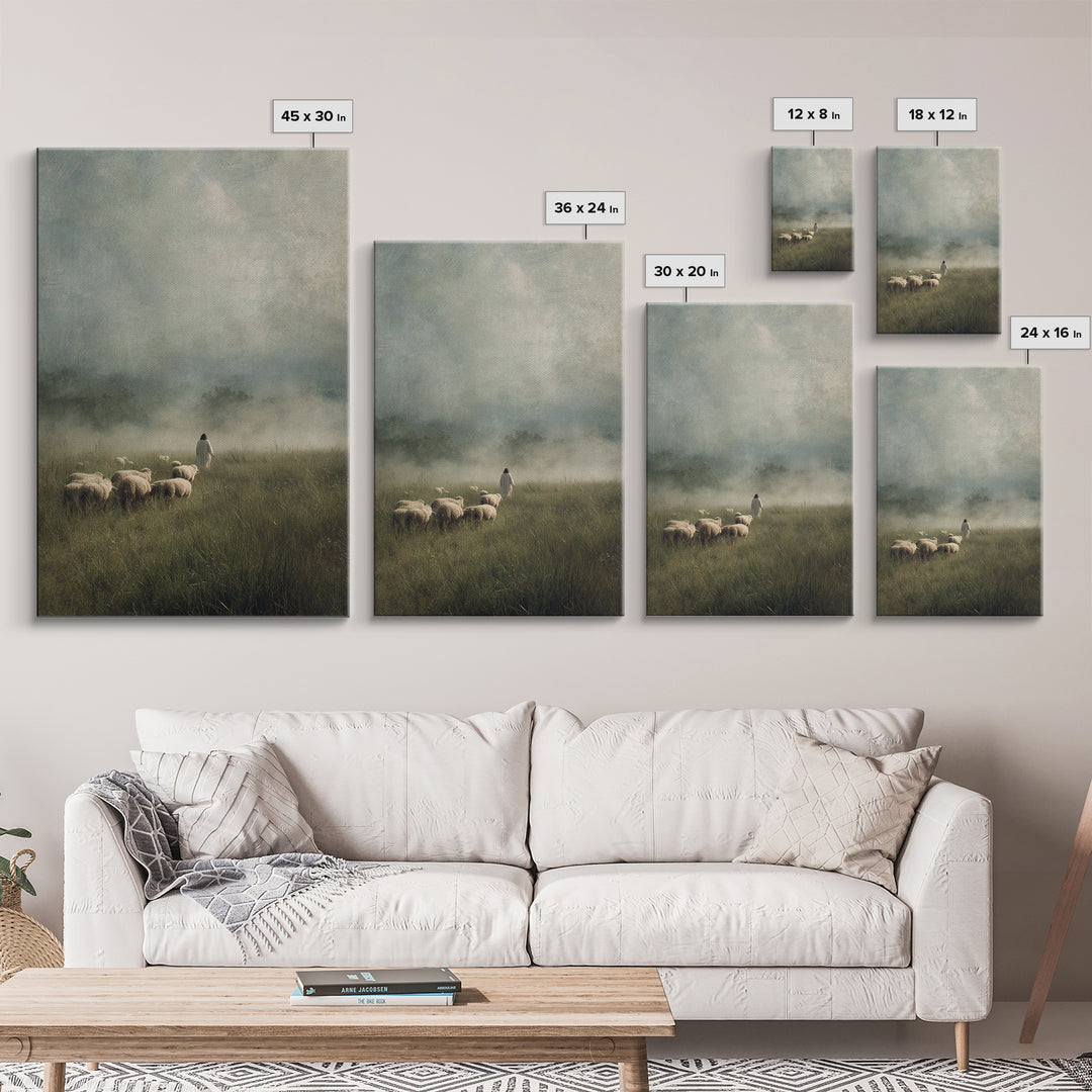 Blessed Shepherd Path – Framed Canvas Print – Jesus Painting – Christian Art Canvas – Christian Wall Art – Large Christian Painting