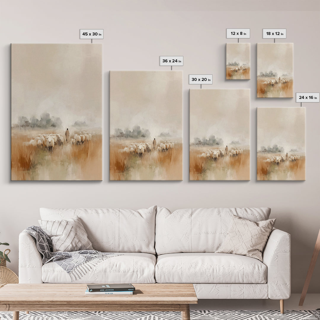 Pasture Of Peace, Framed Canvas Print, Christian Art Canvas, Jesus Wall Art, Subtle Christian Paintings, Christian Decor