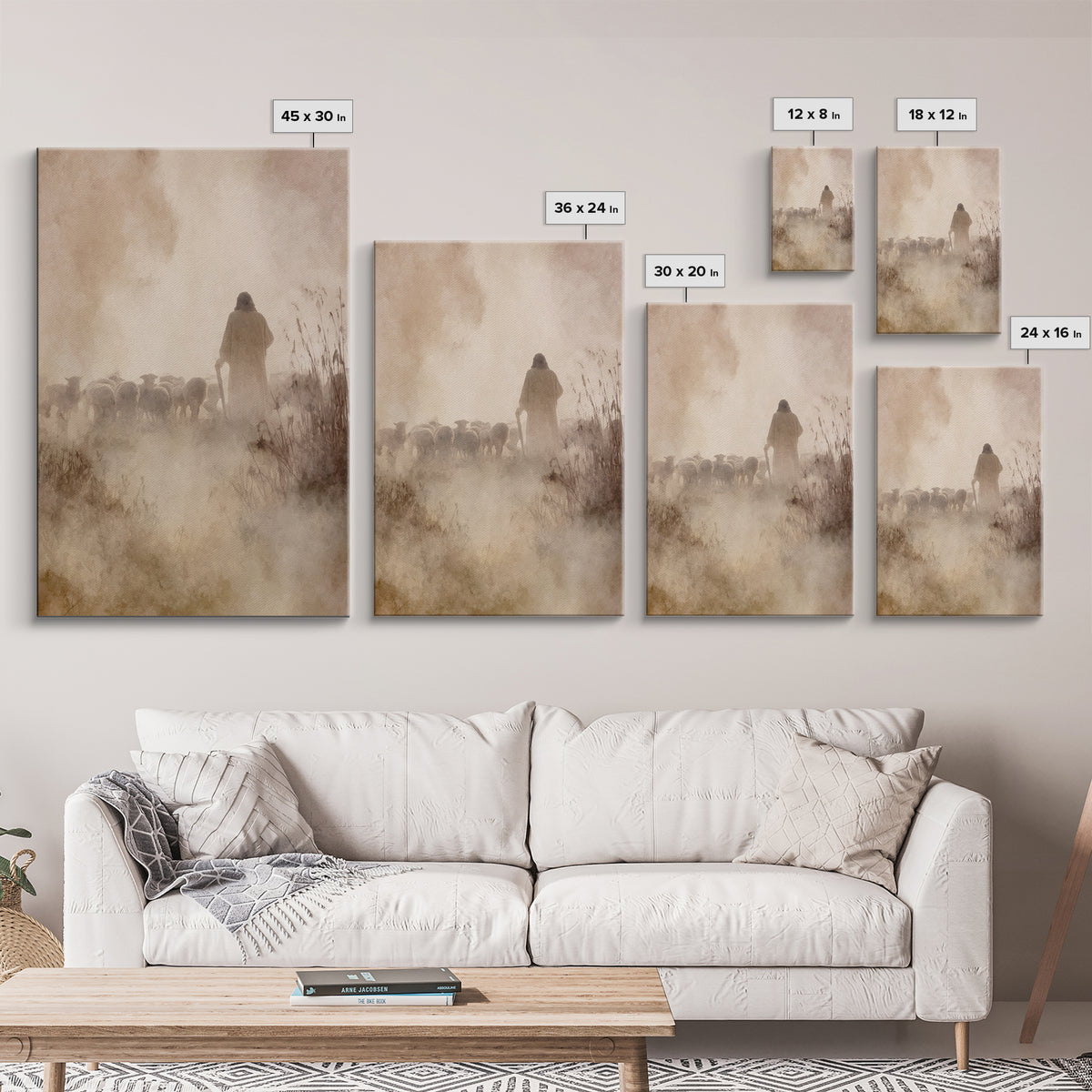 Guiding Shepherd Glow – Framed Canvas Print – Christian Art Work – Jesus Art Print – Christian Wall Art – Minimalist Christian Art